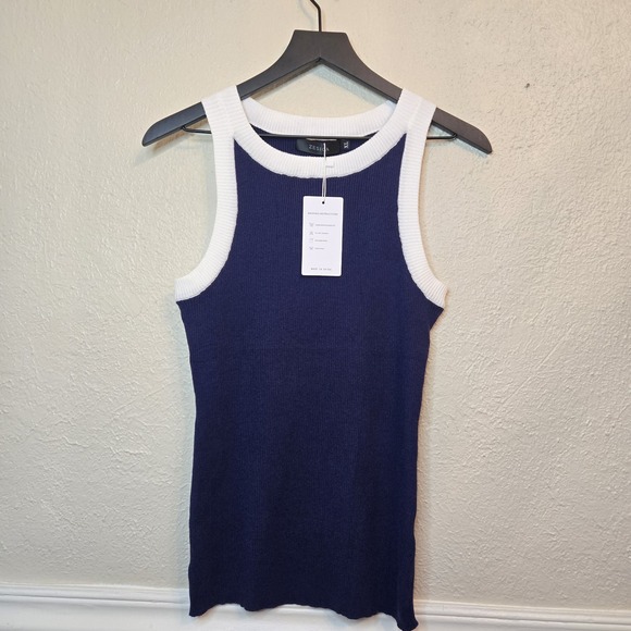 Zesica Knit Tank Top Navy White Trim Classic Ribbed‎ Racerback NWT Size XL - Picture 1 of 10